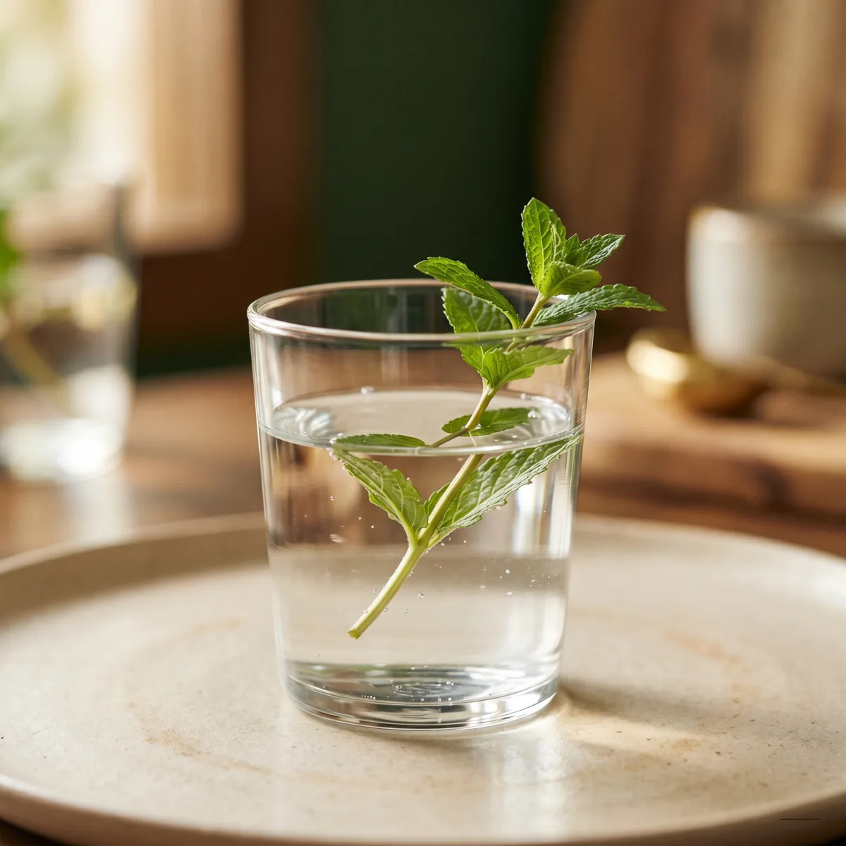 Glass of water with fresh mint — symbolizing daily balance and adaptogenic support