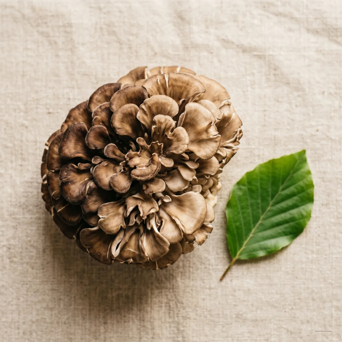 Fresh maitake mushroom on a stone surface — symbolizing immune support